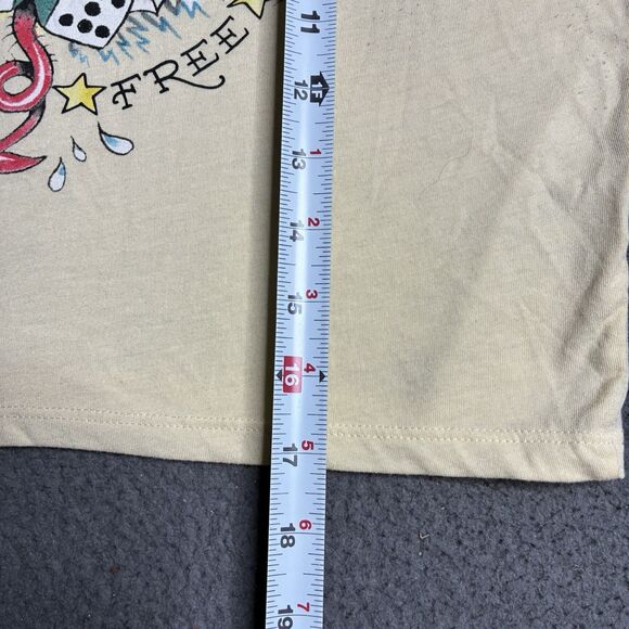 Y2K Ed Hardy Yellow Graphic T Shirt Cropped Top Womens Large - Picture 8 of 11